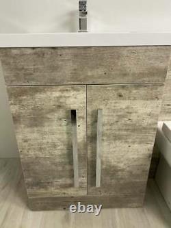 Bathroom Vanity Unit Concrete Beige Furniture Suite Back to Wall WC Toilet, Basin