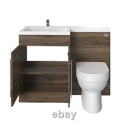 Bathroom Walnut L-Shape LH Basin Vanity Unit BTW WC Toilet 1100mm Furniture Set