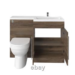 Bathroom Walnut L-Shape RH Basin Vanity Unit BTW WC Toilet 1100mm Furniture Set