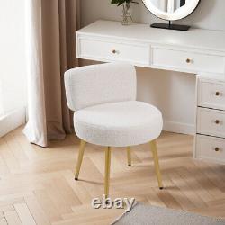 Beige Teddy Vanity Stool Bedroom Dressing Table Makeup Chair Low Back Gold Legs