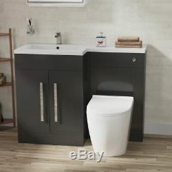 Bella Bathroom Grey Basin Vanity Furniture Unit WC Back To Wall Toilet LH 1100mm