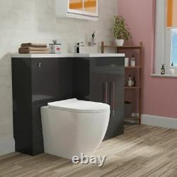 Bella Bathroom WC Back To Wall Toilet Grey Basin Vanity Furniture Unit RH 1100mm
