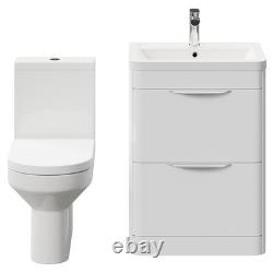 Bergen Gloss White 600mm Floor Standing 2 Drawer Vanity Unit and Open Back Toile