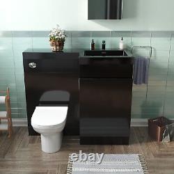 Black 1000 mm Left Hand Side Vanity Basin Unit with Toilet Pan and WC Unit