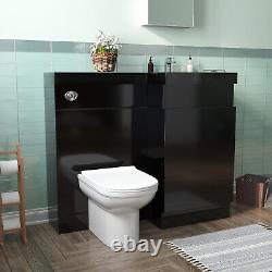 Black 1000 mm Left Hand Side Vanity Basin Unit with Toilet Pan and WC Unit