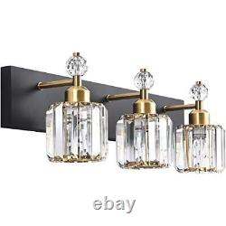 Black Gold Crystal Bathroom Vanity Lights Fixtures Over Mirror Modern 3 Light