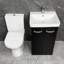 Black Vanity Unit Bathroom Suite 500mm with Closed Back Toilet Chrome Handles