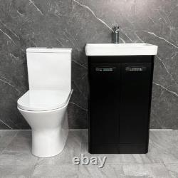 Black Vanity Unit Bathroom Suite 500mm with Closed Back Toilet Chrome Handles