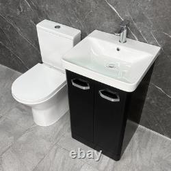 Black Vanity Unit Bathroom Suite 500mm with Closed Back Toilet Chrome Handles