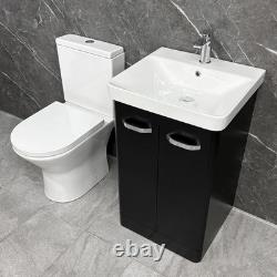 Black Vanity Unit Bathroom Suite 500mm with Open Back Toilet Chrome Handles