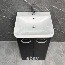 Black Vanity Unit Bathroom Suite 500mm with Open Back Toilet Chrome Handles