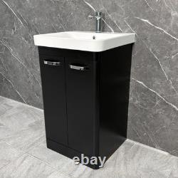 Black Vanity Unit Bathroom Suite 500mm with Open Back Toilet Chrome Handles