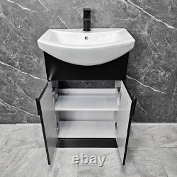 Black Vanity Unit with Black Handles 550mm Open Back Toilet Bathroom Suite