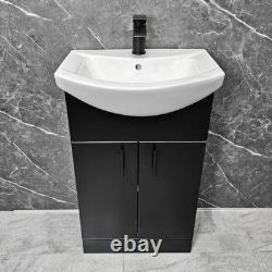 Black Vanity Unit with Black Handles 550mm Open Back Toilet Bathroom Suite