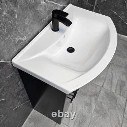 Black Vanity Unit with Black Handles 750mm Open Back Toilet Bathroom Suite