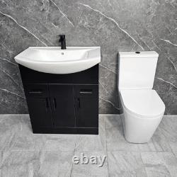 Black Vanity Unit with Black Handles 750mm Open Back Tornado Toilet Suite