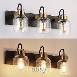 Black Vintage Bathroom Vanity Light Fixtures over Mirror Bath 3-Light Vanity Gla