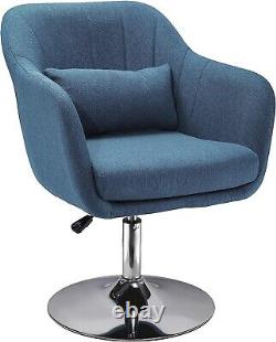 Blue Linen Swivel Accent Chair with Cushion Adjustable Height Vanity Armchair UK