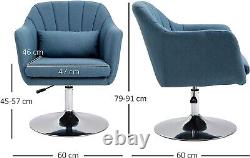 Blue Linen Swivel Accent Chair with Cushion Adjustable Height Vanity Armchair UK