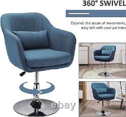 Blue Linen Swivel Accent Chair with Cushion Adjustable Height Vanity Armchair UK