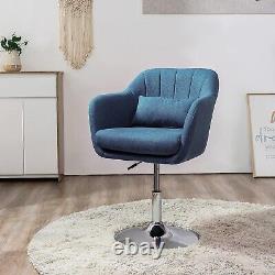 Blue Linen Swivel Accent Chair with Cushion Adjustable Height Vanity Armchair UK