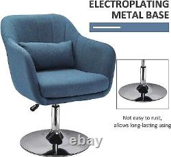 Blue Linen Swivel Accent Chair with Cushion Adjustable Height Vanity Armchair UK