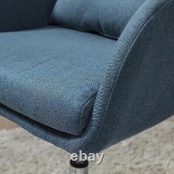 Blue Linen Swivel Accent Chair with Cushion Adjustable Height Vanity Armchair UK