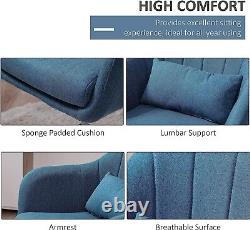 Blue Linen Swivel Accent Chair with Cushion Adjustable Height Vanity Armchair UK