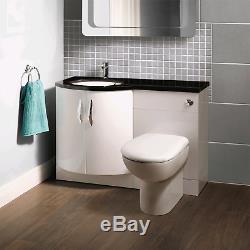 Bow Front Basin Vanity Unit & Back to Wall Toilet Left Hand Black Worktop