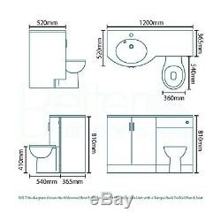 Bow Front Basin Vanity Unit & Back to Wall Toilet Left Hand Black Worktop