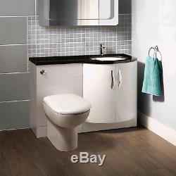 Bow Front Basin Vanity Unit & Back to Wall Toilet Right Hand Black Worktop