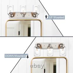 Brushed Nickel Bathroom Vanity Light over Mirror, 3-Lights Metal Wall Lighting F