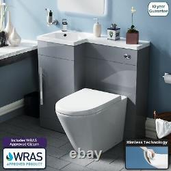 Cloakroom 900mm Grey WC Flat Pack Vanity Unit Sink Toilet Suite Ellen