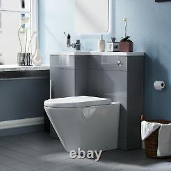 Cloakroom 900mm Grey WC Flat Pack Vanity Unit Sink Toilet Suite Ellen