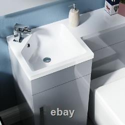 Cloakroom 900mm Grey WC Flat Pack Vanity Unit Sink Toilet Suite Ellen