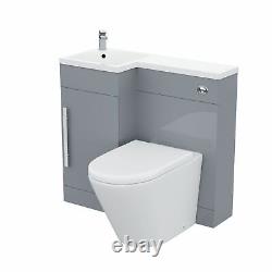 Cloakroom 900mm Grey WC Flat Pack Vanity Unit Sink Toilet Suite Ellen