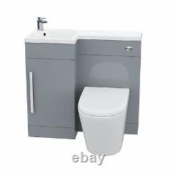 Cloakroom 900mm Grey WC Flat Pack Vanity Unit Sink Toilet Suite Ellen