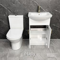 Cloakroom Suite White Vanity Unit with Brass Handles 550mm and Closed Back To
