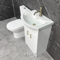 Cloakroom Suite White Vanity Unit with Brass Handles 550mm and Closed Back To