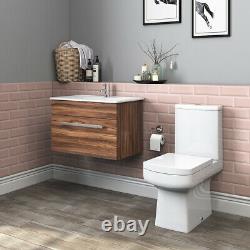 Close Coupled Toilet & Walnut Wall Hung Vanity Unit Cloakroom Suite