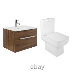 Close Coupled Toilet & Walnut Wall Hung Vanity Unit Cloakroom Suite