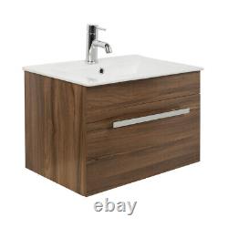 Close Coupled Toilet & Walnut Wall Hung Vanity Unit Cloakroom Suite