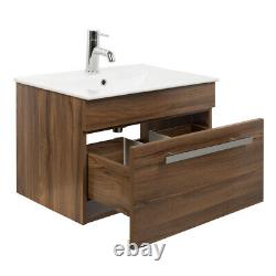 Close Coupled Toilet & Walnut Wall Hung Vanity Unit Cloakroom Suite