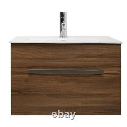 Close Coupled Toilet & Walnut Wall Hung Vanity Unit Cloakroom Suite