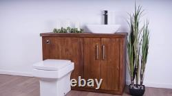 Combination Chunky Bathroom Vanity & Back To Wall Toilet Unit Walnut Finish