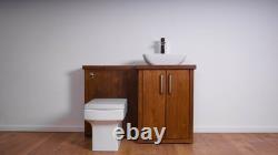 Combination Compact Bathroom Vanity & Back To Wall Unit Walnut Finish