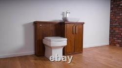 Combination Compact Bathroom Vanity & Back To Wall Unit Walnut Finish