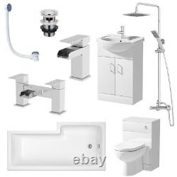 Complete Bathroom Suite LH/RH L Shaped Bath Vanity Unit BTW Toilet Taps Shower