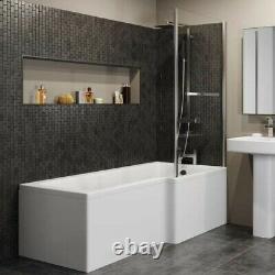 Complete Bathroom Suite RH L Shaped Bath Vanity Unit BTW Toilet Tap Set Shower