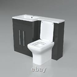 Damion LH Bathroom Grey Gloss Basin Vanity Unit WC Back To Wall Toilet 1100mm